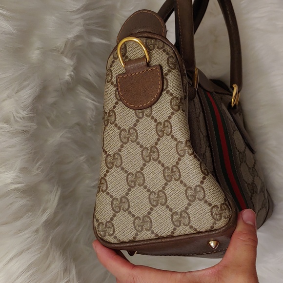 Authentic Vintage Gucci GG Monogram Supreme Sherry Web Ophidia Boston Crossbody - Picture 4 of 10
